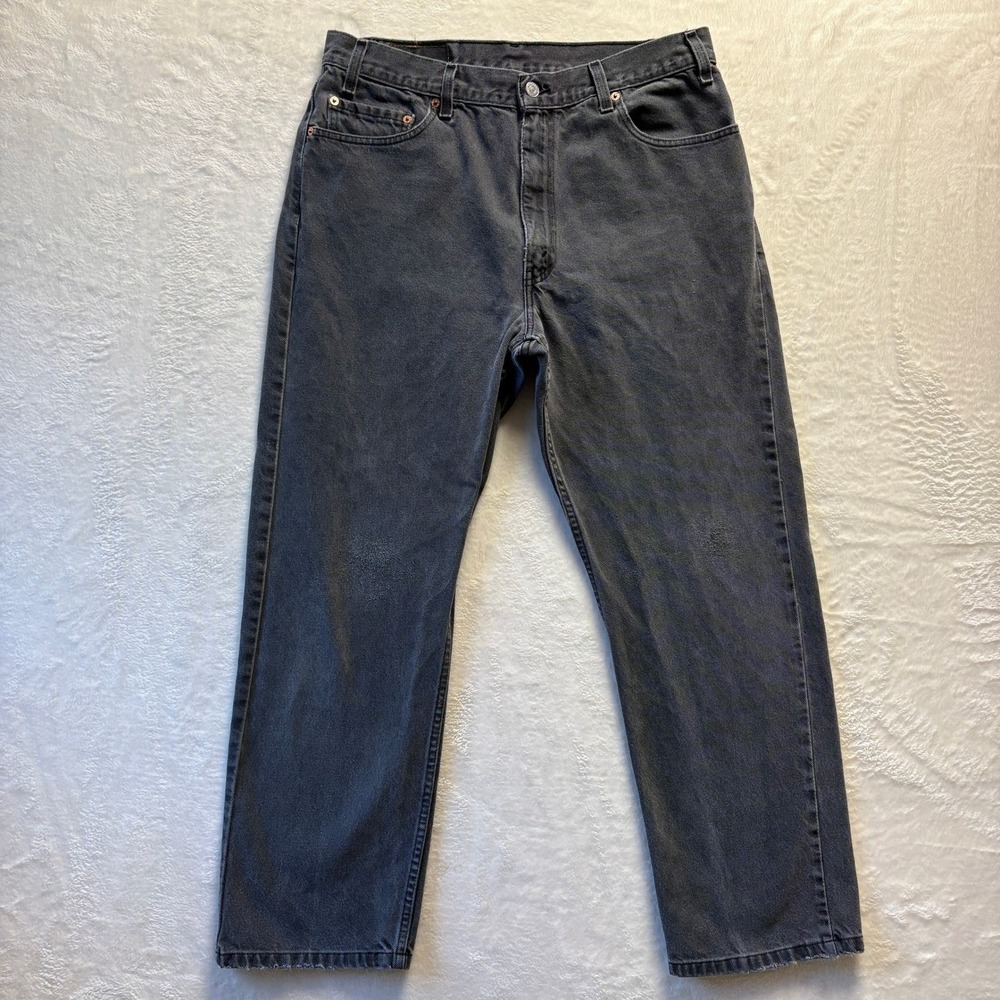 Vtg Levis Jeans Men Sz 36 x 30 Dark Gray 505 Regular Fit Straight Leg Distressed